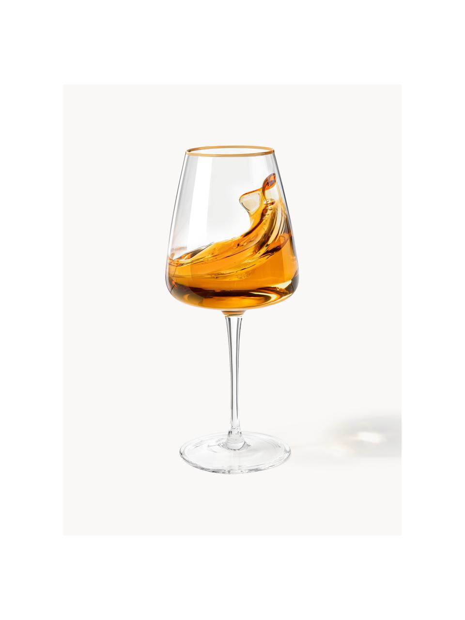 Copas de vino blanco de vidrio soplado artesanalmente Ellery, 4 uds., Vidrio, Transparente con borde dorado, Ø 9 x Al 21 cm, 400 ml