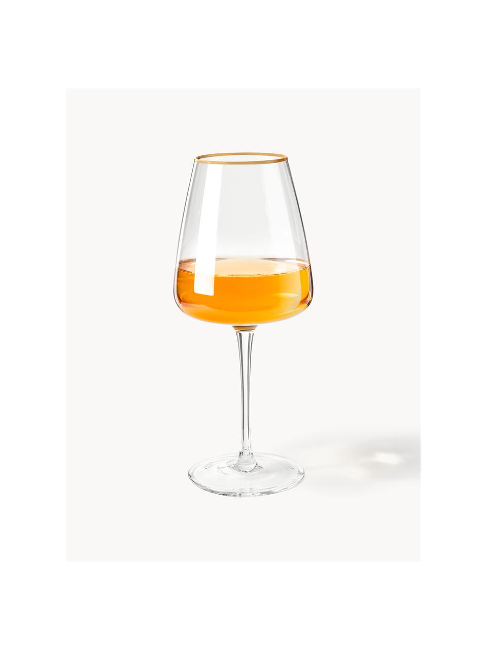 Verres à vin blanc soufflés bouche avec bord doré Ellery, 4 pièces, Transparent avec bord doré, Ø 9 x haut. 21 cm, 400 ml