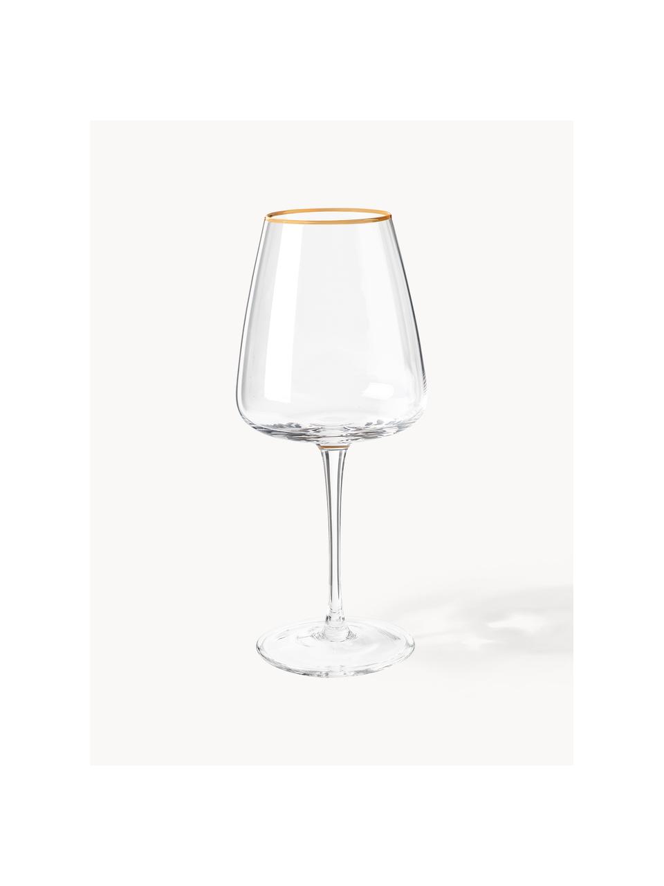 Mondgeblazen witte wijnglazen Ellery, 4 stuks, Glas, Transparant met gouden rand, Ø 9 x H 21 cm, 400 ml