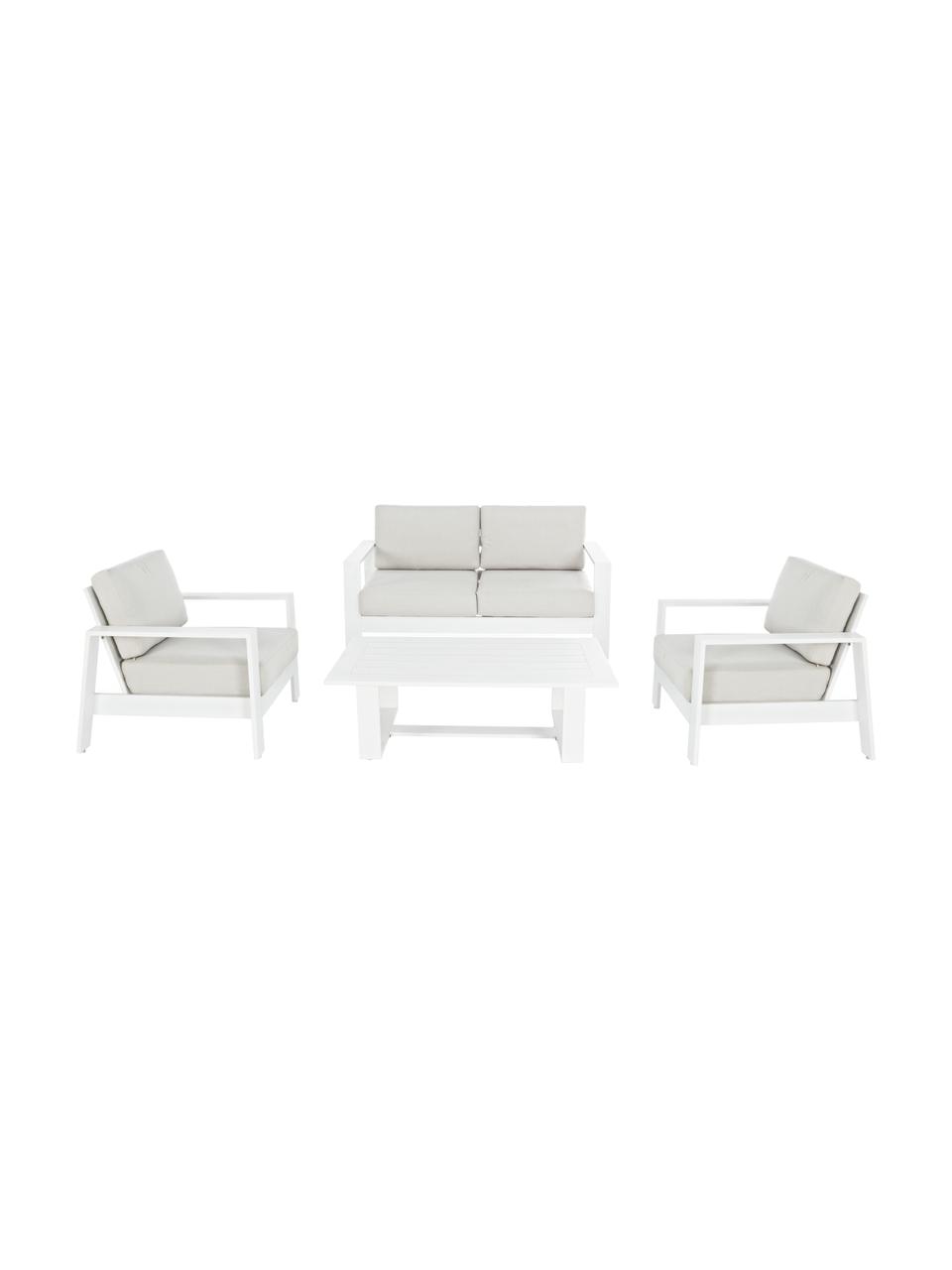 Garten-Lounge-Set Atlantic, 4-tlg., Gestell: Aluminium, pulverbeschich, Bezug: Polyester, Weiß, Hellgrau, Sondergrößen