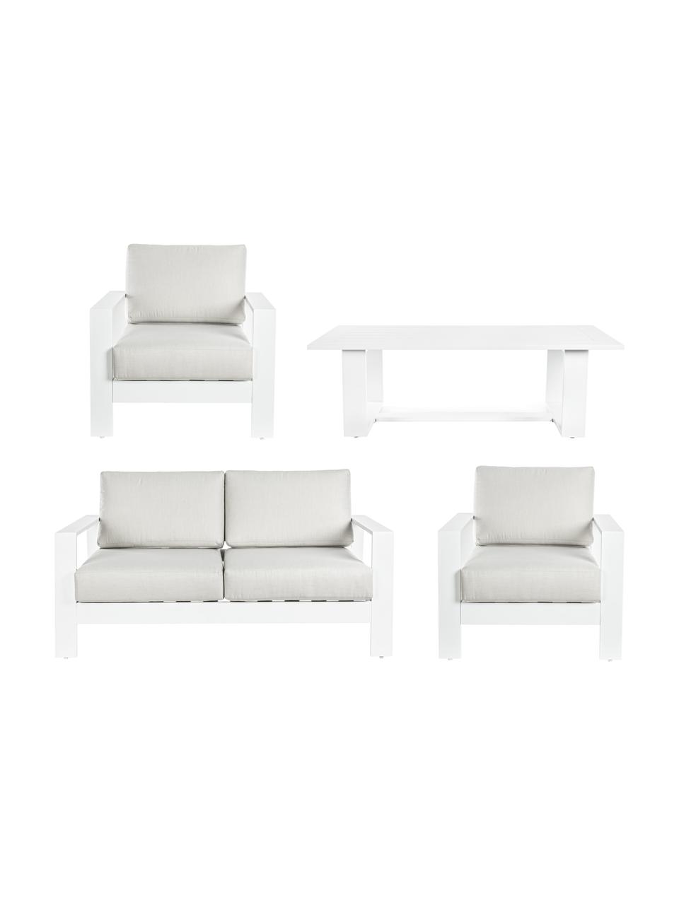 Garten-Lounge-Set Atlantic, 4-tlg., Gestell: Aluminium, pulverbeschich, Bezug: Polyester, Weiß, Hellgrau, Sondergrößen