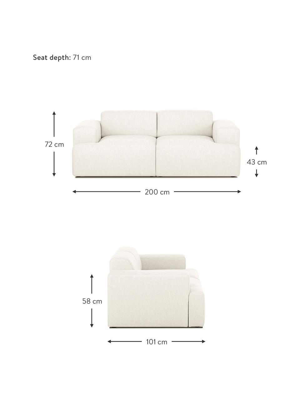 Divano 2 posti in tessuto beige Melva, Rivestimento: poliestere Il rivestiment, Struttura: legno di pino massiccio, , Piedini: legno di pino I piedini s, Tessuto beige, Larg. 200 x Prof. 101 cm