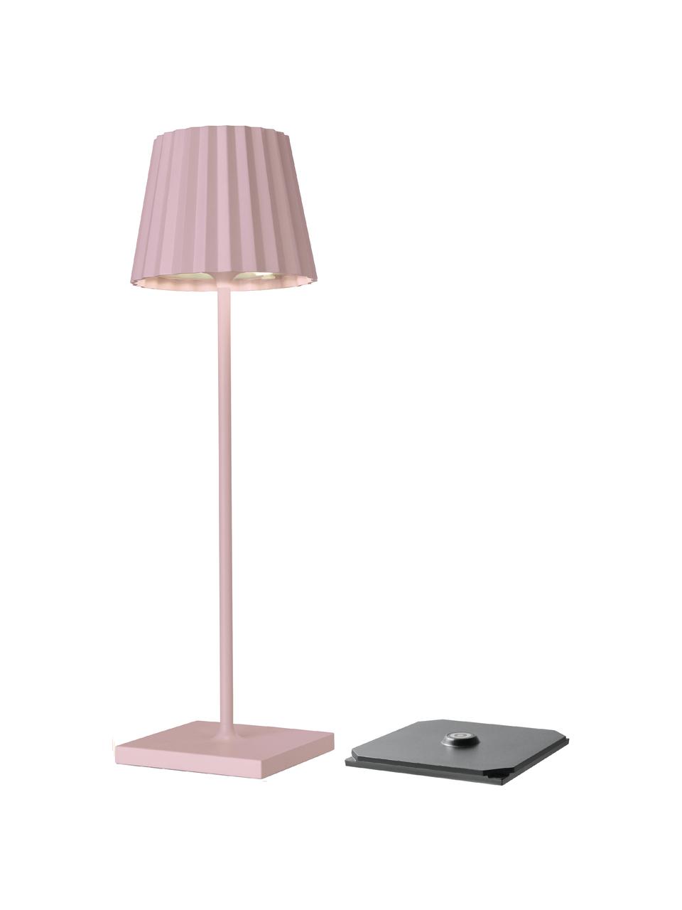 Lámpara de mesa LED para exterior regulable Trellia, portátil, Pantalla: aluminio recubierto, Cable: plástico, Rosa, Ø 12 x Al 38 cm