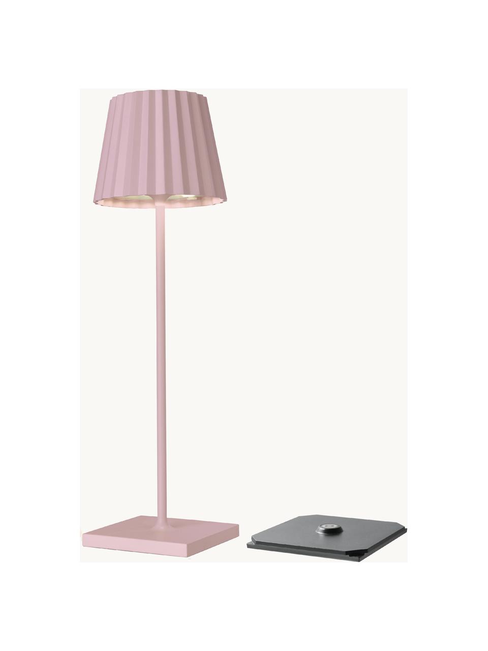 Mobiele dimbare LED tafellamp Trellia, Gelakt aluminium, Roze, Ø 15 x H 38 cm