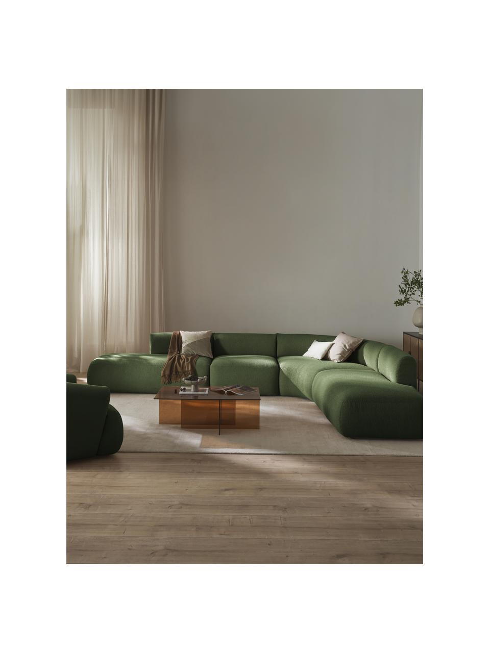 Canapé d'angle modulable 4 places en tissu bouclé Sofia, Bouclé vert foncé, larg. 385 x prof. 298 cm