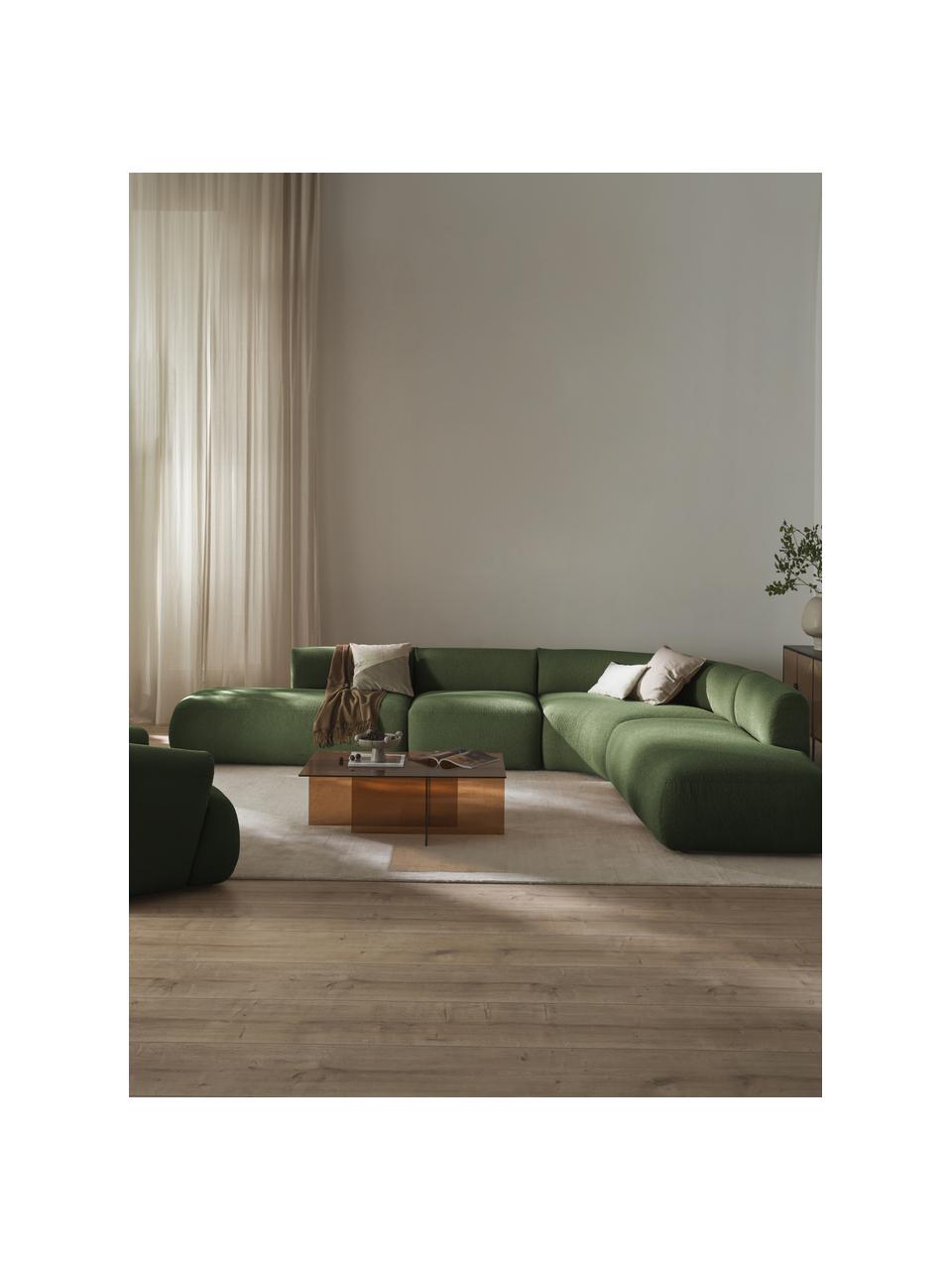 Modulares Bouclé-Ecksofa Sofia (4-Sitzer), Bezug: Bouclé (100 % Polyester) , Gestell: Fichtenholz, Spanplatte, , Bouclé Dunkelgrün, B 385 x T 298 cm