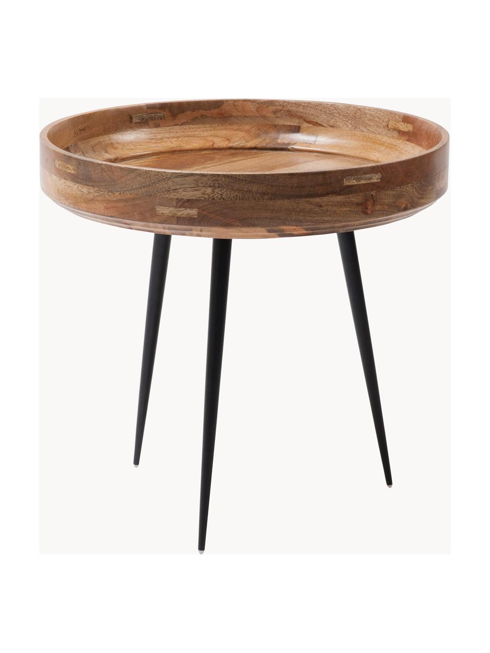 Ronde bijzettafel Bowl van mangohout, Tafelblad: mangohout, gelakt, Poten: gepoedercoat staal, Mangohout, licht gelakt, Ø 40 x H 38 cm
