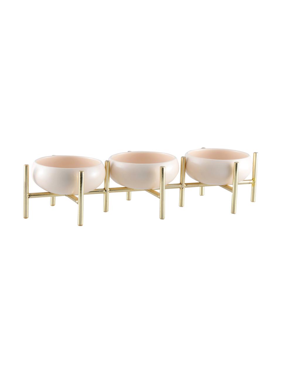 Set apéritif avec support doré Paradise, lot de 3, Couleur dorée, beige clair, larg. 36 x haut. 8 cm