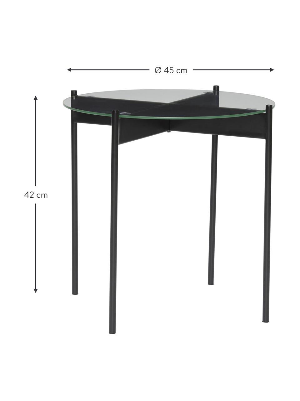 Okrúhly kovový pomocný stolík so sklenenou doskou Beam, Čierna, priehľadná, Ø 45 x V 42 cm