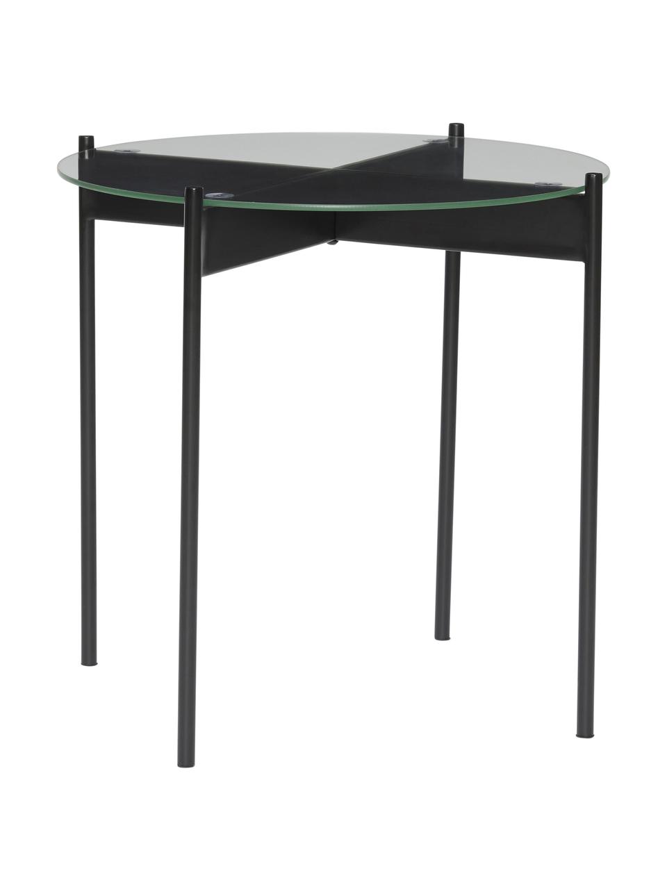 Kulatý kovový odkládací stolek se skleněnou deskou Beam, Černá, transparentní, Ø 45 cm, V 42 cm