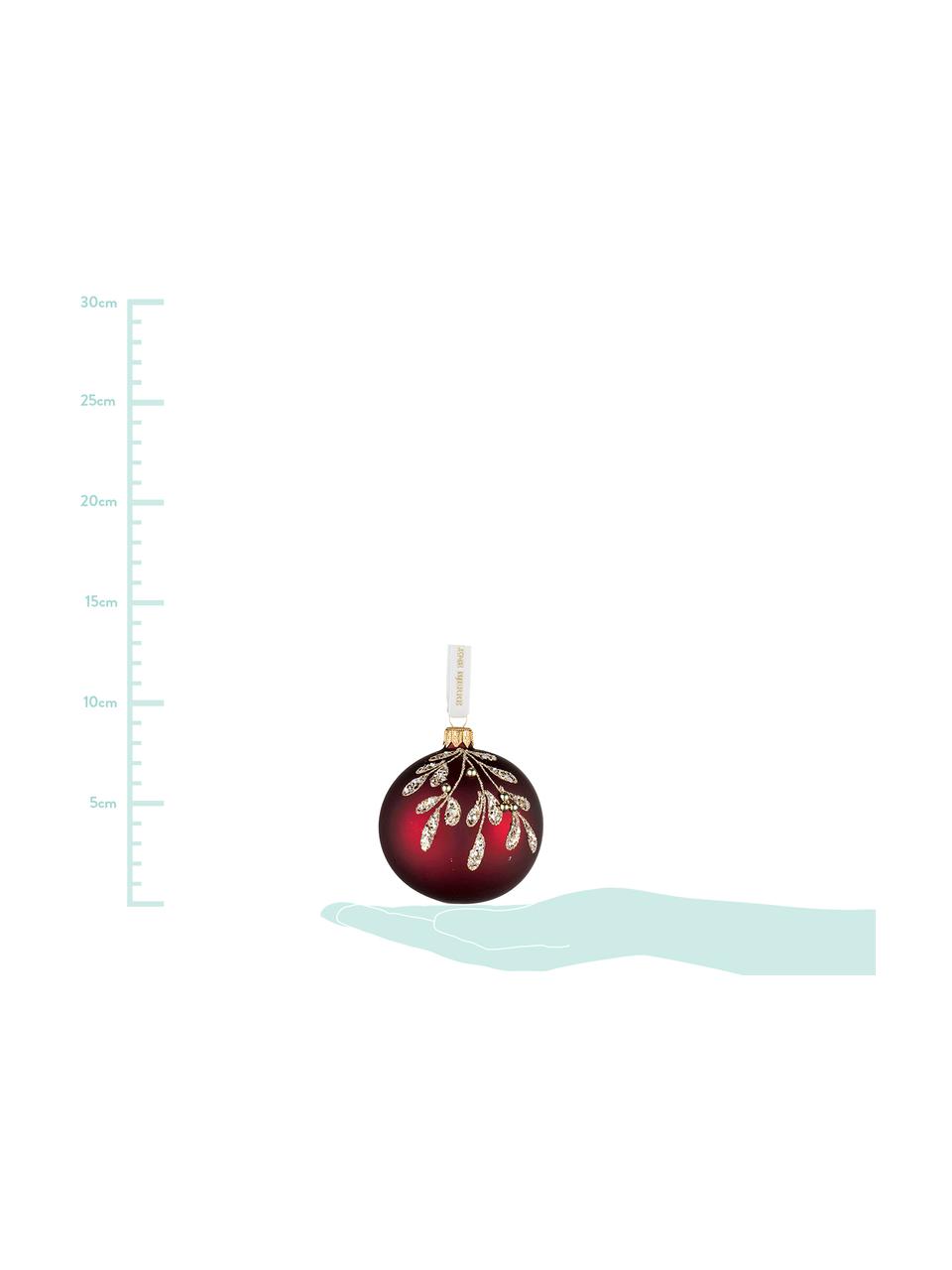 Bolas de Navidad Cadelia, Ø 8 cm, 2 uds., Correa: poliéster, Rojo oscuro, dorado, Ø 8 cm
