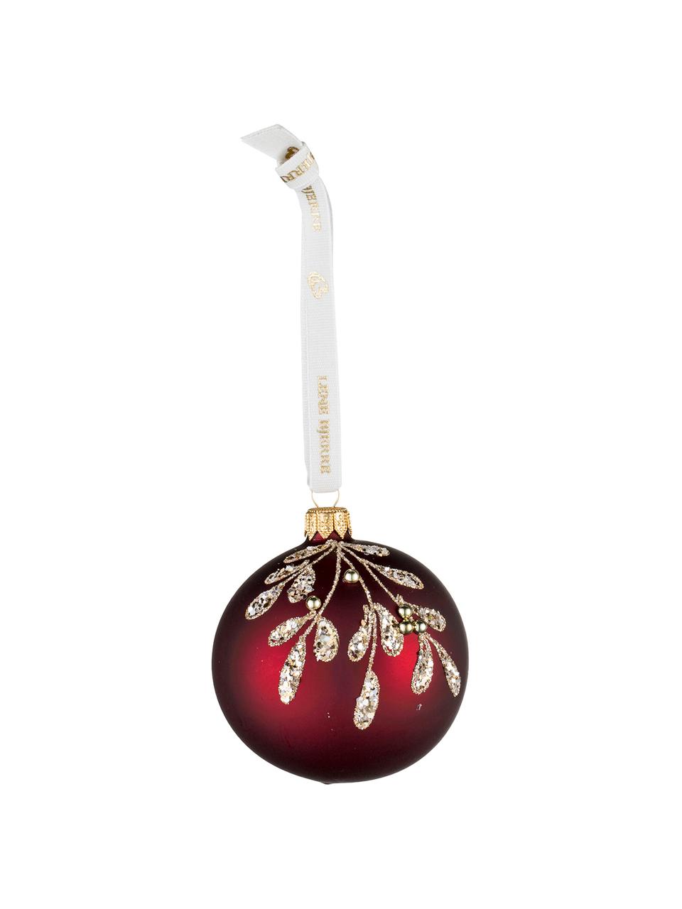 Kerstballen Cadelia, 2 stuks, Ophanglus: polyester, Granaatappelrood, goudkleurig, Ø 8 cm