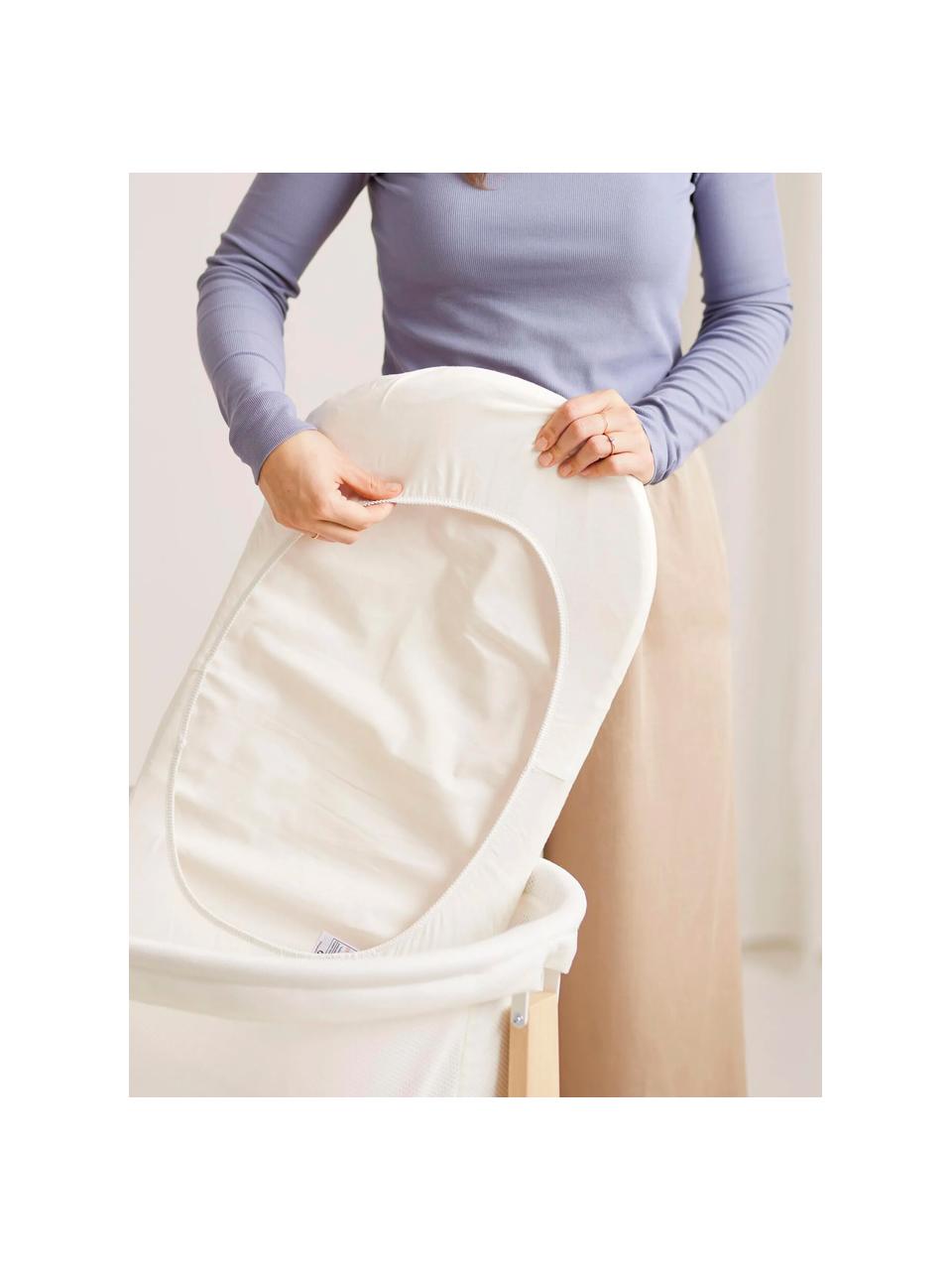 Napínací bavlněné prostěradlo Bliss, Tlumeně bílá, Š 36 cm, D 79 cm, V 3 cm