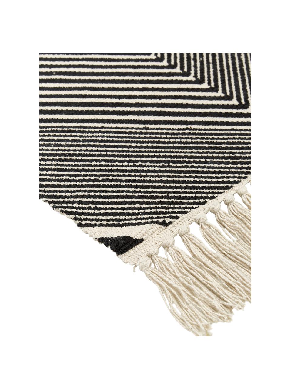 Baumwollteppich Beely mit grafischem Muster in Schwarz/Weiß, 100% Baumwolle, Schwarz, Gebrochenes Weiß, B 60 x L 90 cm (Größe XXS)