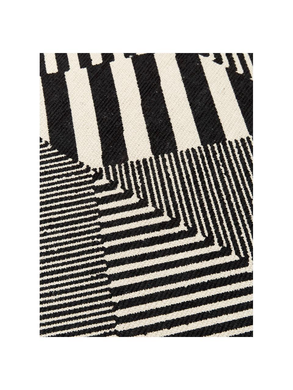 Baumwollteppich Beely mit grafischem Muster in Schwarz/Weiss, 100% Baumwolle, Schwarz, Gebrochenes Weiss, B 60 x L 90 cm (Grösse XXS)