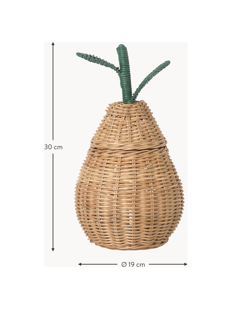 Handgefertigter Aufbewahrungskorb Pear aus Rattan, Rattan, Beige, Grün, Ø 19 x H 30 cm