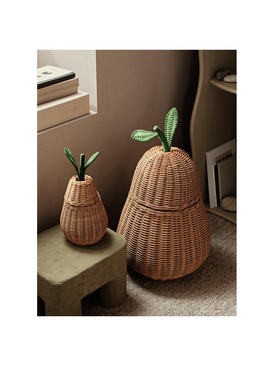 Handgefertigter Aufbewahrungskorb Pear aus Rattan, Rattan, Beige, Grün, Ø 19 x H 30 cm