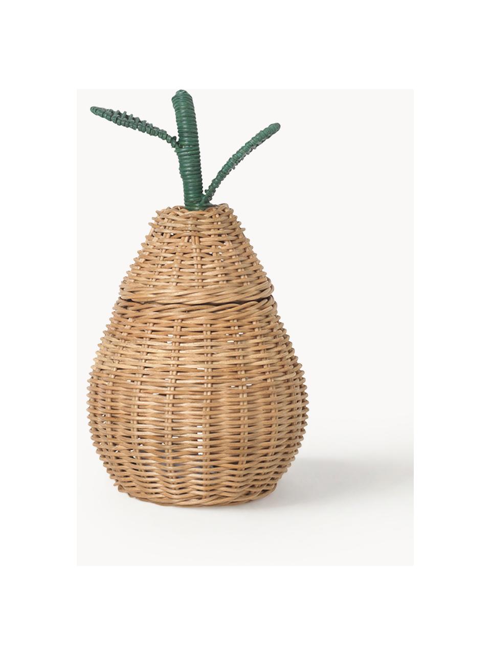 Handgefertigter Aufbewahrungskorb Pear aus Rattan, Rattan, Beige, Grün, Ø 19 x H 30 cm