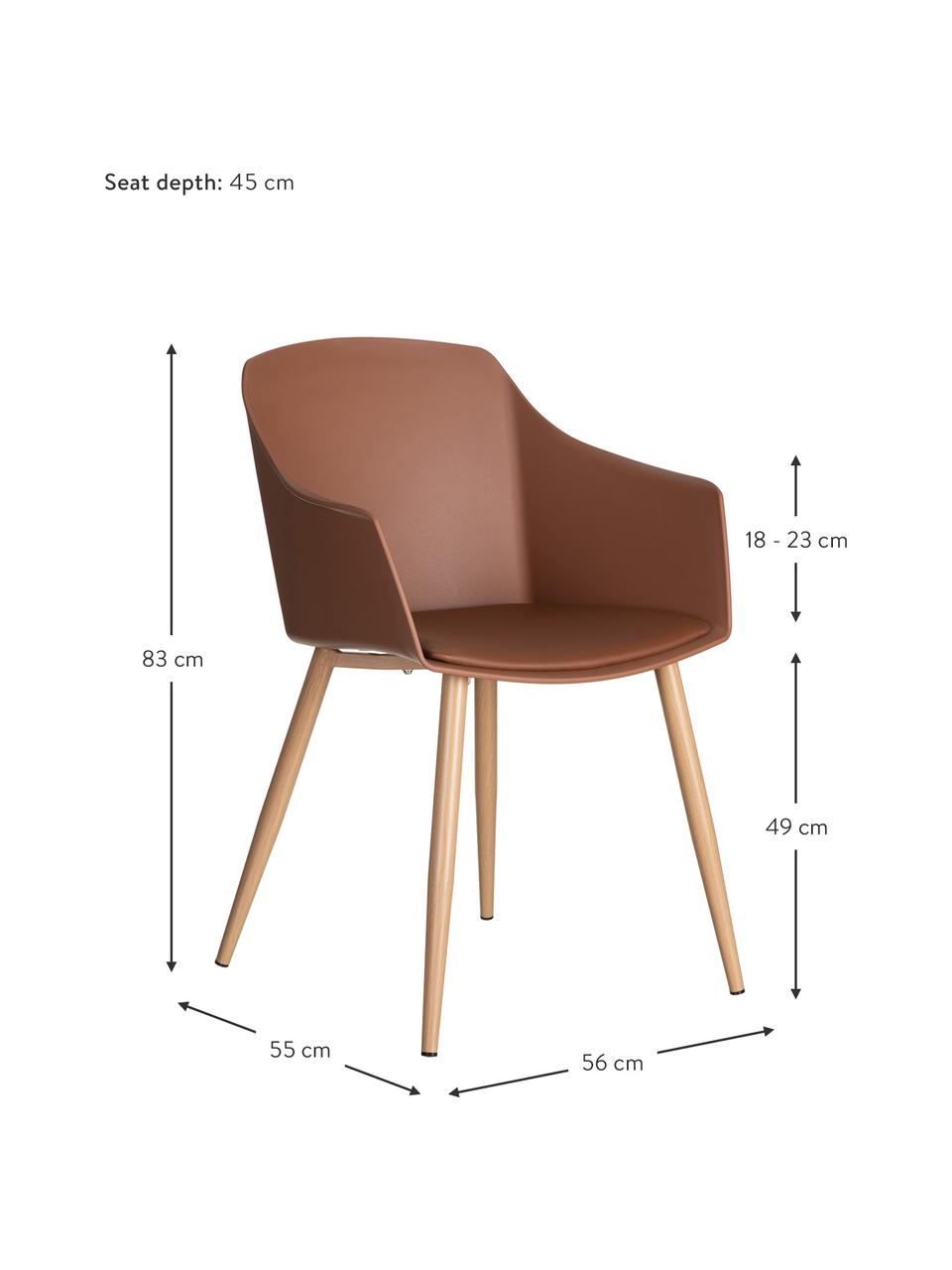 Krzesło z tworzywa sztucznego Jimena, Nogi: metal lakierowany, Jasny brązowy, S 56 x G 55 cm