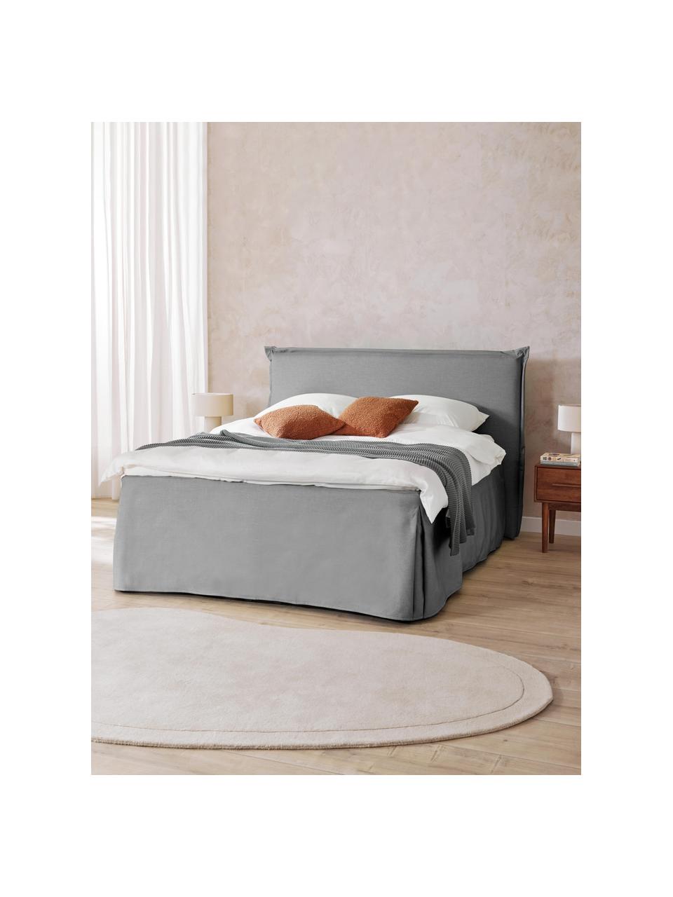 Premium boxspringbed Violet, Matras: 5-zones pocketvering, Poten: massief gelakt berkenhout, Geweven stof donkergrijs, B 140 x L 200 cm, hardheidsgraad H2