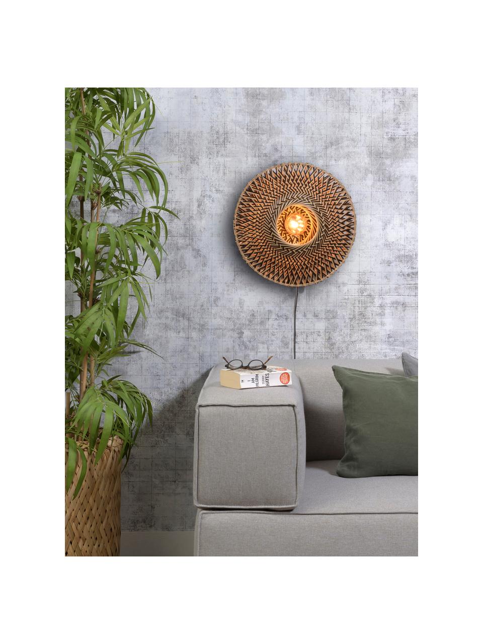 Wandlamp Bali met stekker, Lampenkap: bamboe, Beige, zwart, Ø 44 x H 44 cm