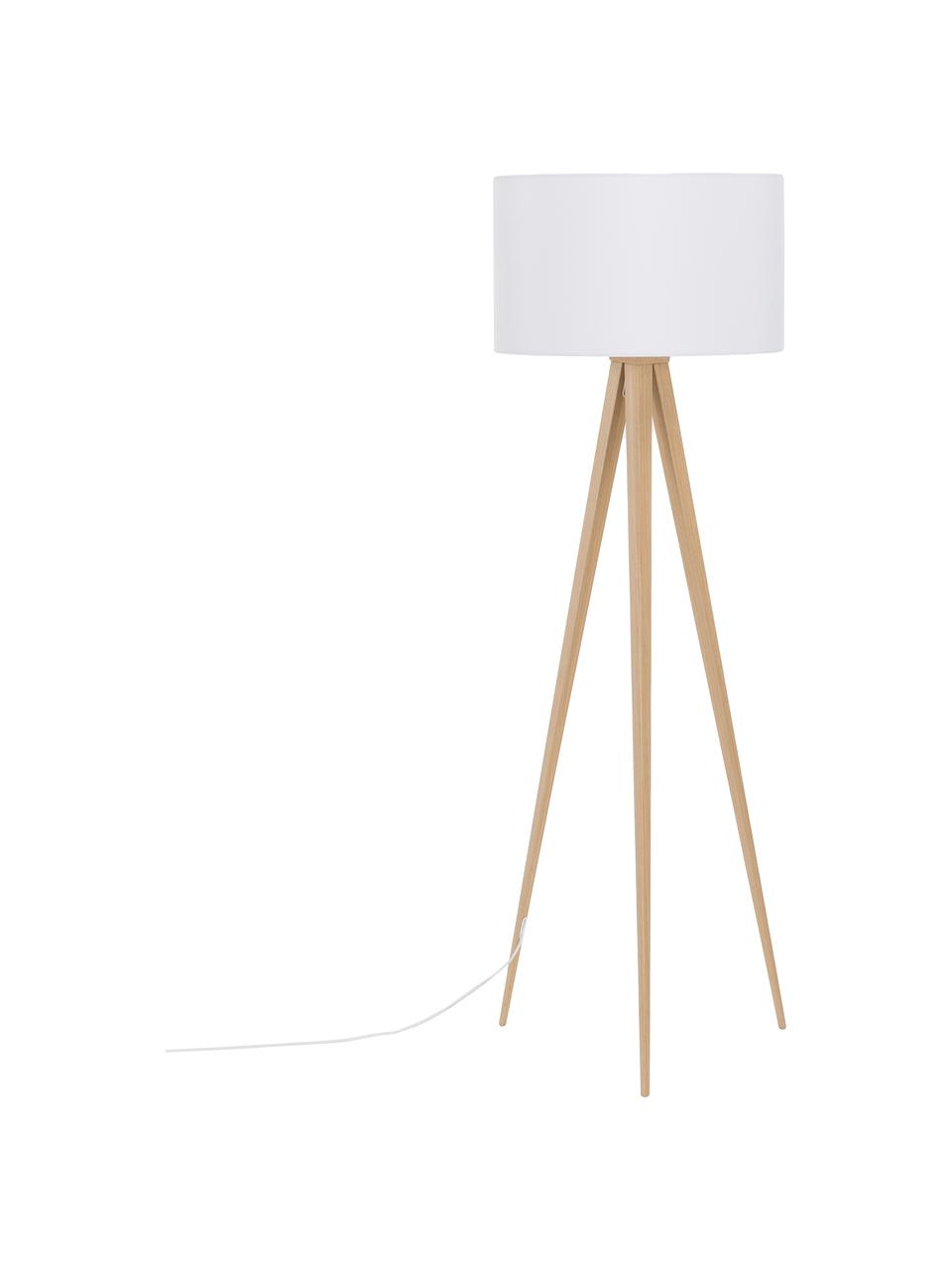 Lámpara de pie trípode Jake, estilo escandinavo, Pantalla: algodón, Cable: plástico, Blanco, madera, Ø 50 x Al 154 cm