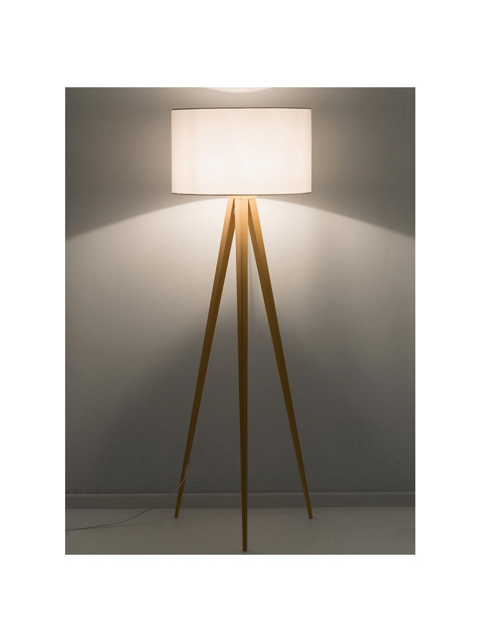 Lampadaire trépied scandinave Jake, Blanc, brun clair, Ø 50 x haut. 154 cm