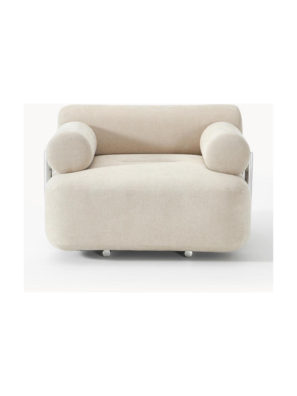 Loungefauteuil Stella, Bekleding: 85% polyester, 15% katoen, Frame: massief sparrenhout, PEFC, Geweven stof gebroken wit, B 111 x D 100 cm