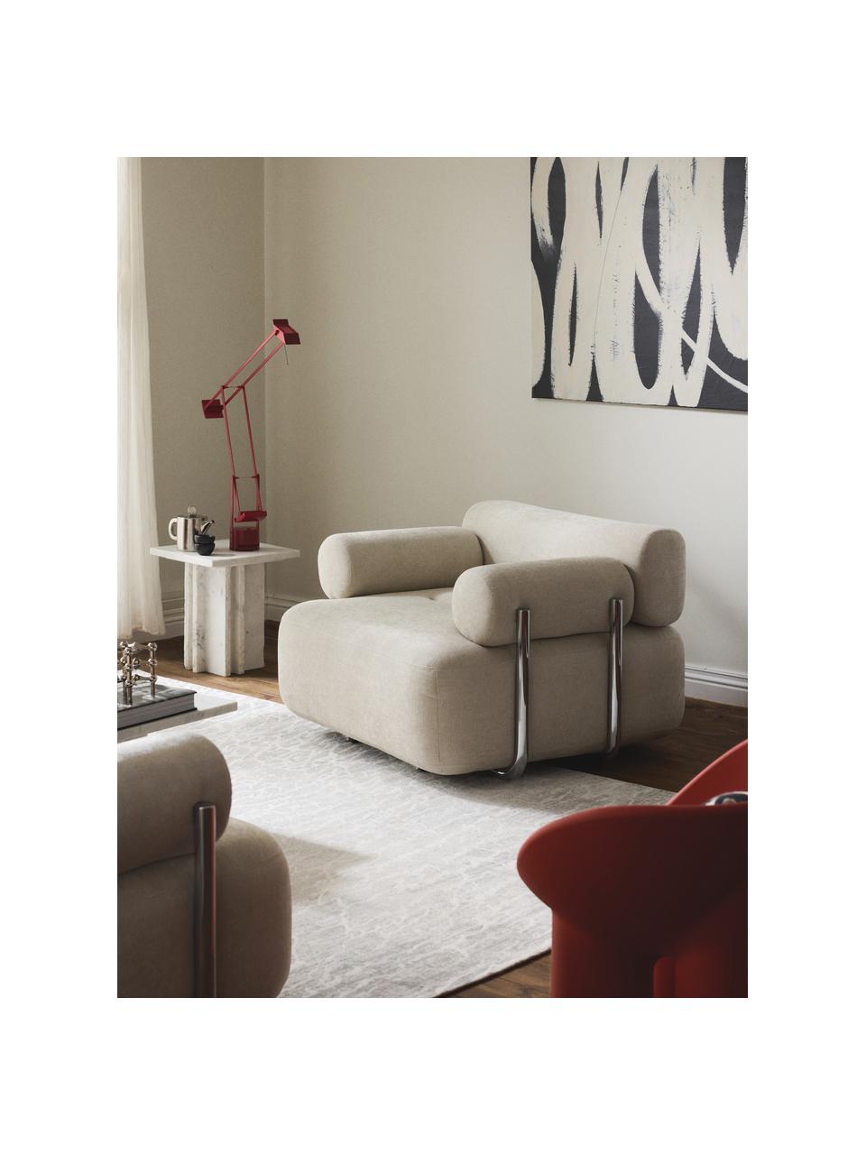 Loungefauteuil Stella, Bekleding: 85% polyester, 15% katoen, Frame: massief sparrenhout, PEFC, Geweven stof gebroken wit, B 111 x D 100 cm