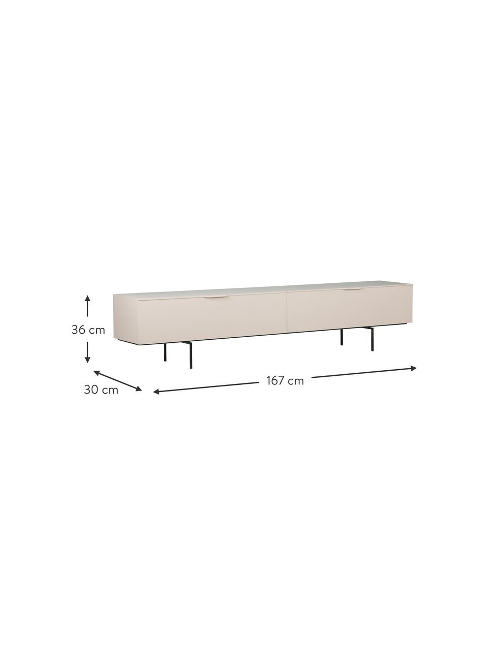 Credenza Tave, Gambe: metallo rivestito, Legno Sungkai, laminato beige, Larg. 167 x Alt. 36 cm