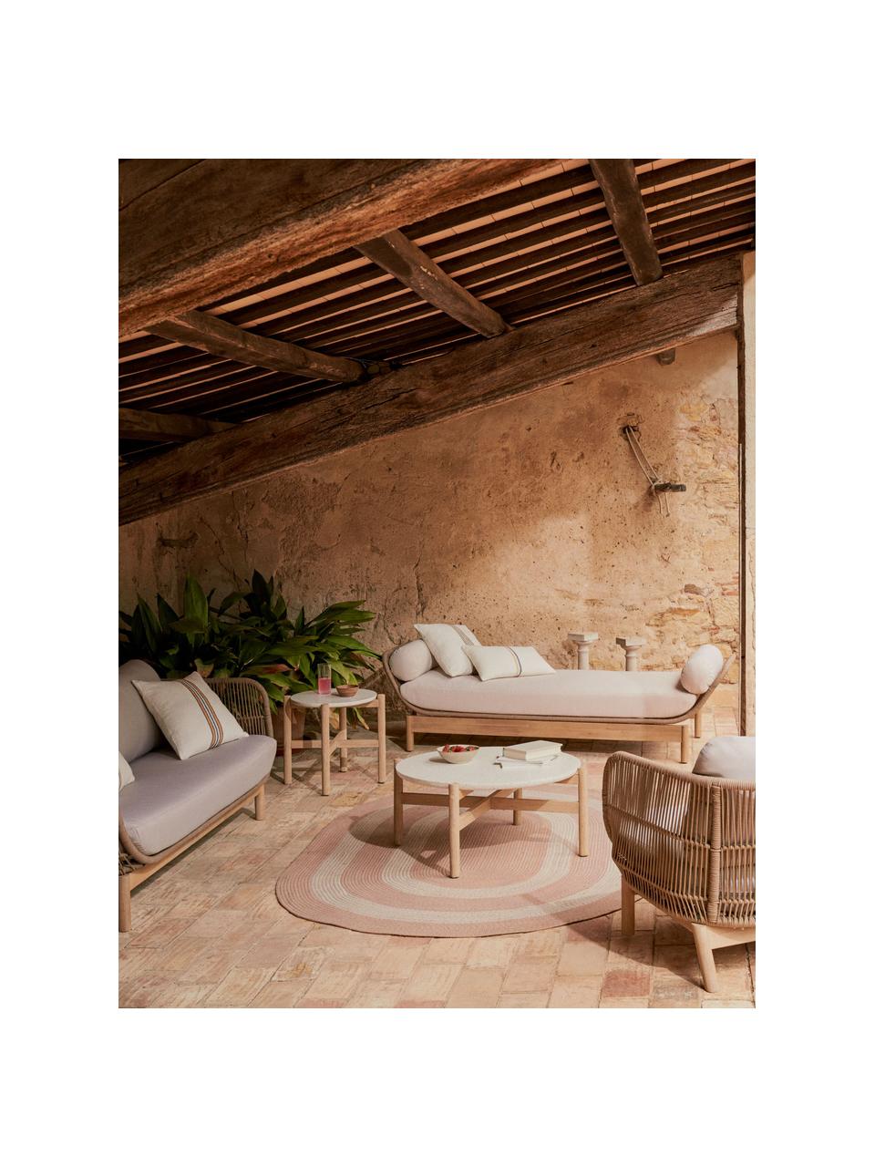 Canapé de jardin 3 places Catalina, Tissu blanc crème, bois d'acacia, larg. 208 x prof. 70 cm