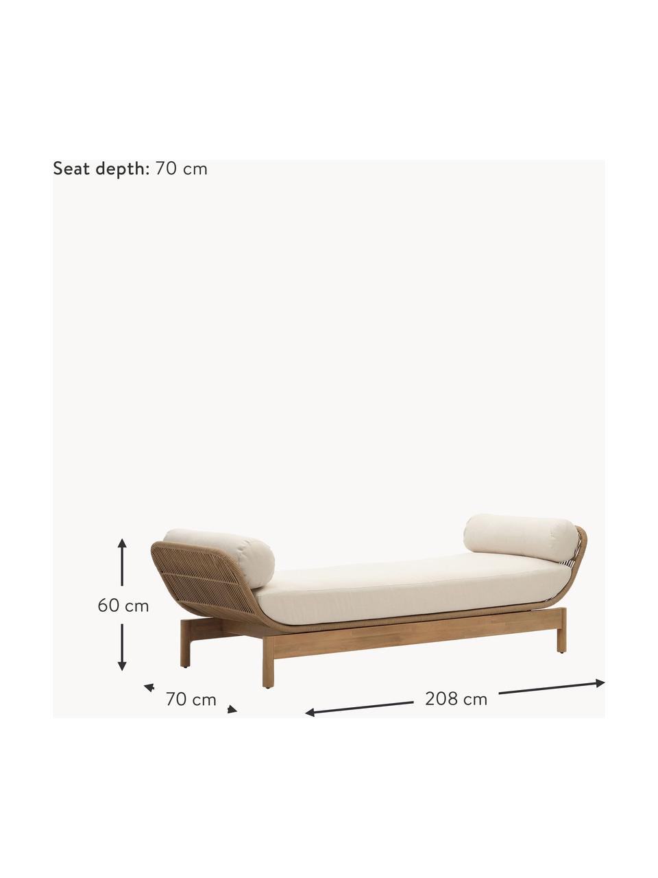 Canapé de jardin 3 places Catalina, Tissu blanc crème, bois d'acacia, larg. 208 x prof. 70 cm