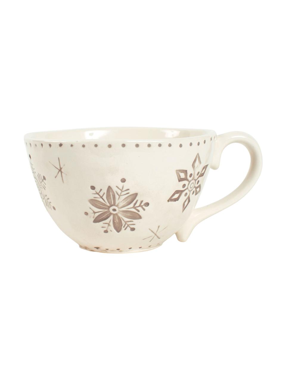 XL Kaffeetasse Neige mit Schneeflockenmotiv, Steingut, Grau, Beige, Ø 14 x H 9 cm