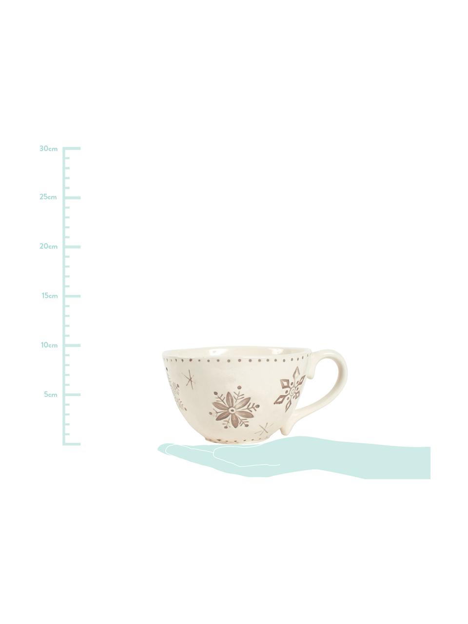 XL Kaffeetasse Neige mit Schneeflockenmotiv, Steingut, Grau, Beige, Ø 14 x H 9 cm