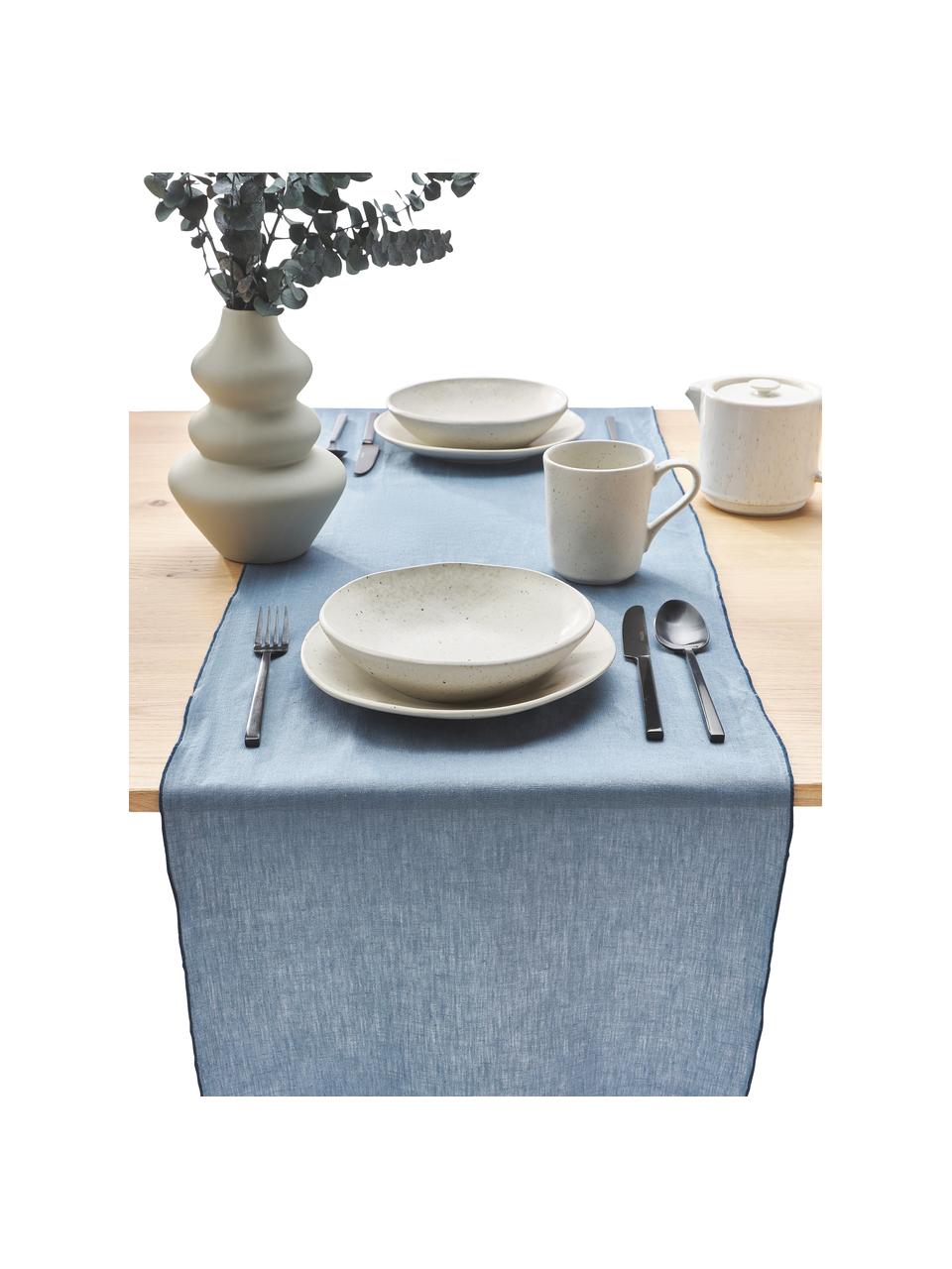 Chemin de table en lin avec passepoil Kennedy, 100 % lin lavé, certifié European Flax, Bleu, larg. 40 x long. 150 cm