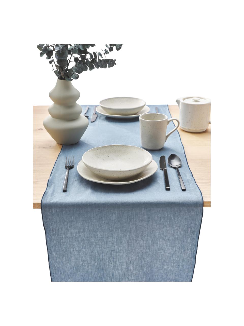 Leinen-Tischläufer Kennedy mit Umkettelung, 100 % gewaschenes Leinen, European Flax zertifiziert, Blau, B 40 x L 150 cm