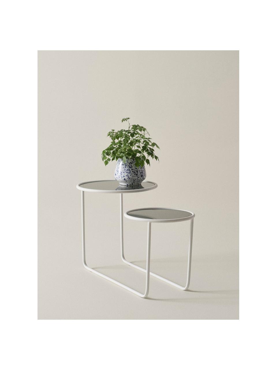 Table d'appoint à deux plateaux Kallo, Blanc, gris, transparent, larg. 81 x haut. 50 cm