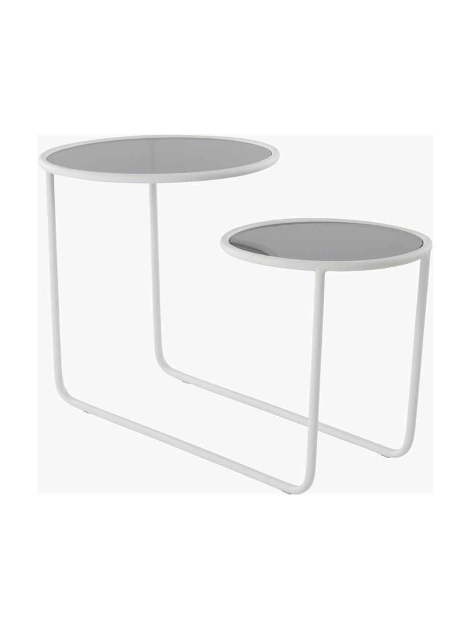 Beistelltisch Kallo mit zwei Tischplatten, Gestell: Eisen, pulverbeschichtet, Weiß, Grau, transparent, B 81 x H 50 cm