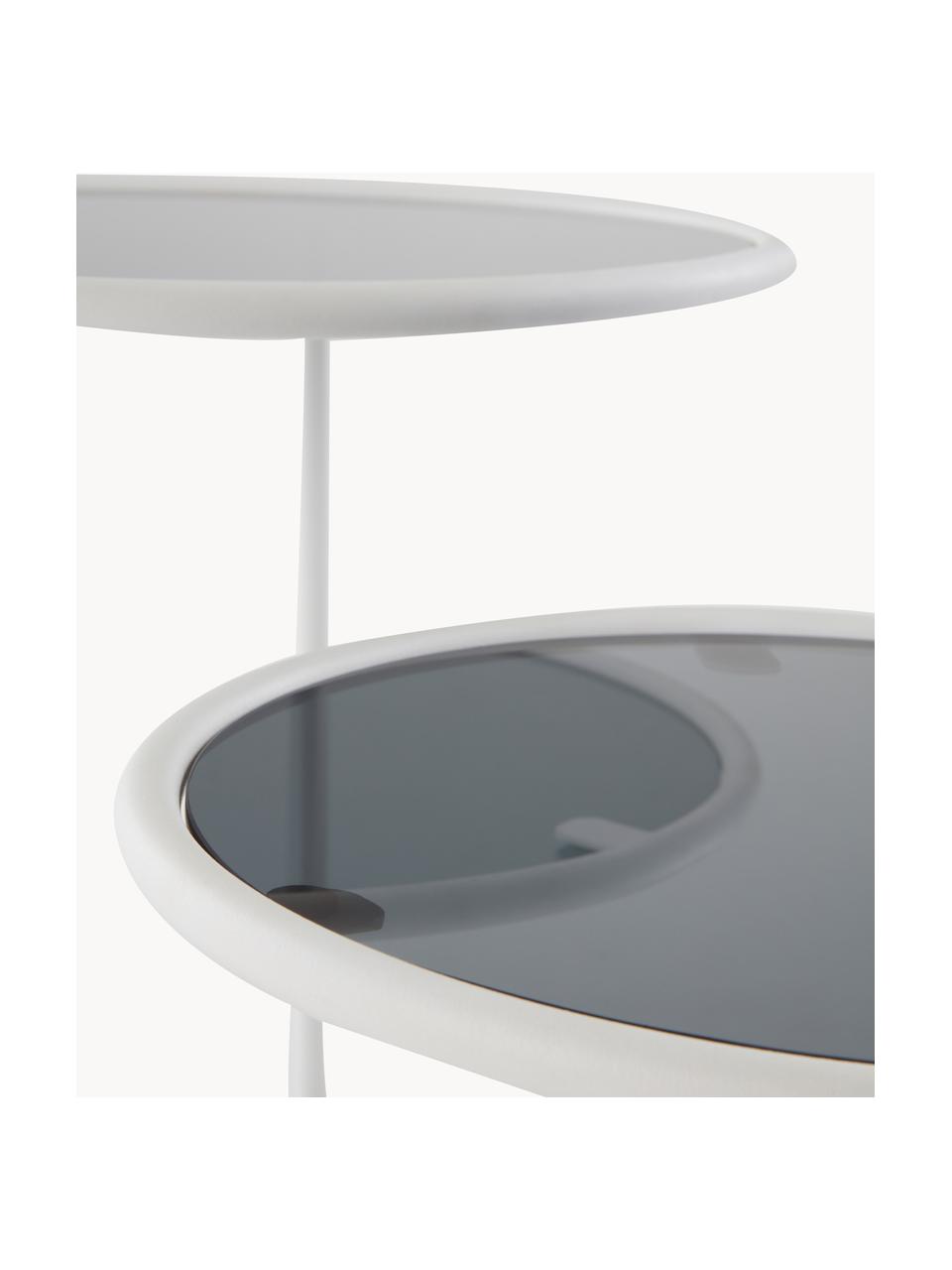 Tavolino con due piani d'appoggio Kallo, Struttura: ferro verniciato a polver, Bianco, grigio, trasparente, Larg. 81 x Alt. 50 cm