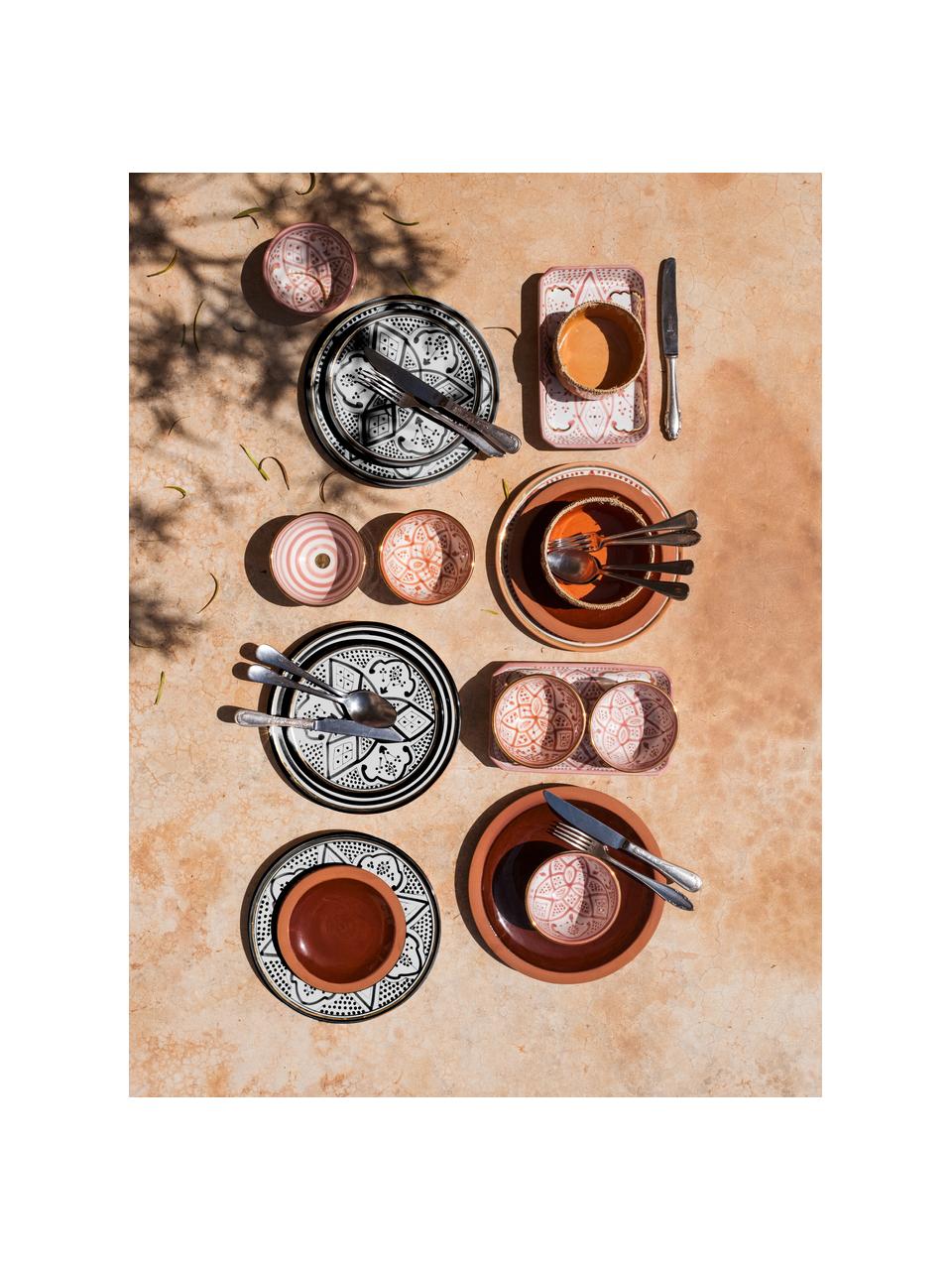 Handgemachter marokkanischer Speiseteller Beldi mit Goldrand, Keramik, Schwarz, Cremefarben, Gold, Ø 26 x H 2 cm