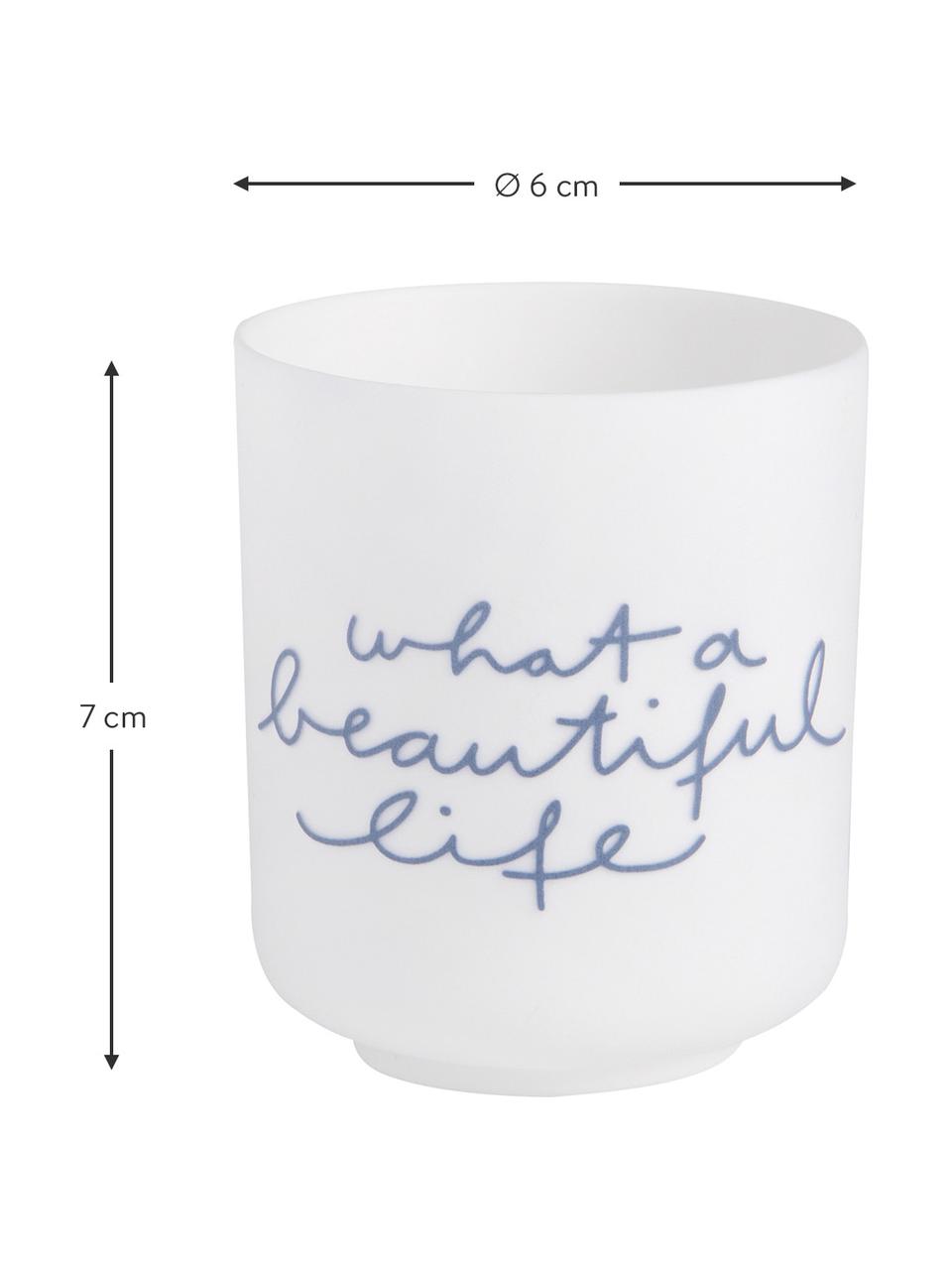 Malý porcelánový svícen na čajovou svíčku Poem, Porcelán, Bílá, modrá, Ø 6 cm, V 7 cm