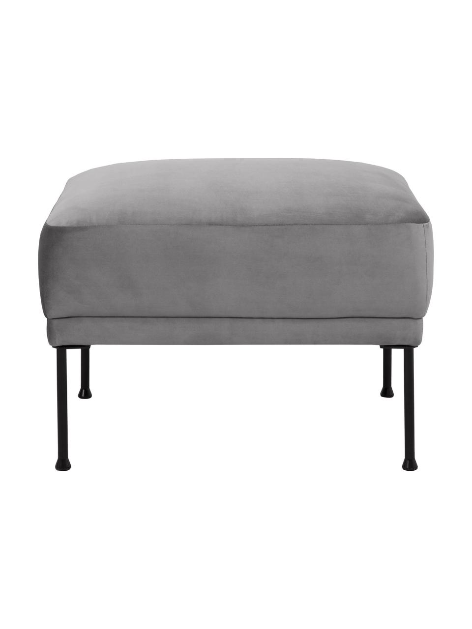 Voetenbank Fluente van fluweel met metalen poten, Bekleding: fluweel (hoogwaardig poly, Frame: massief grenenhout, FSC-g, Poten: gelakt metaal, Fluweel lichtgrijs, B 62 x H 46 cm