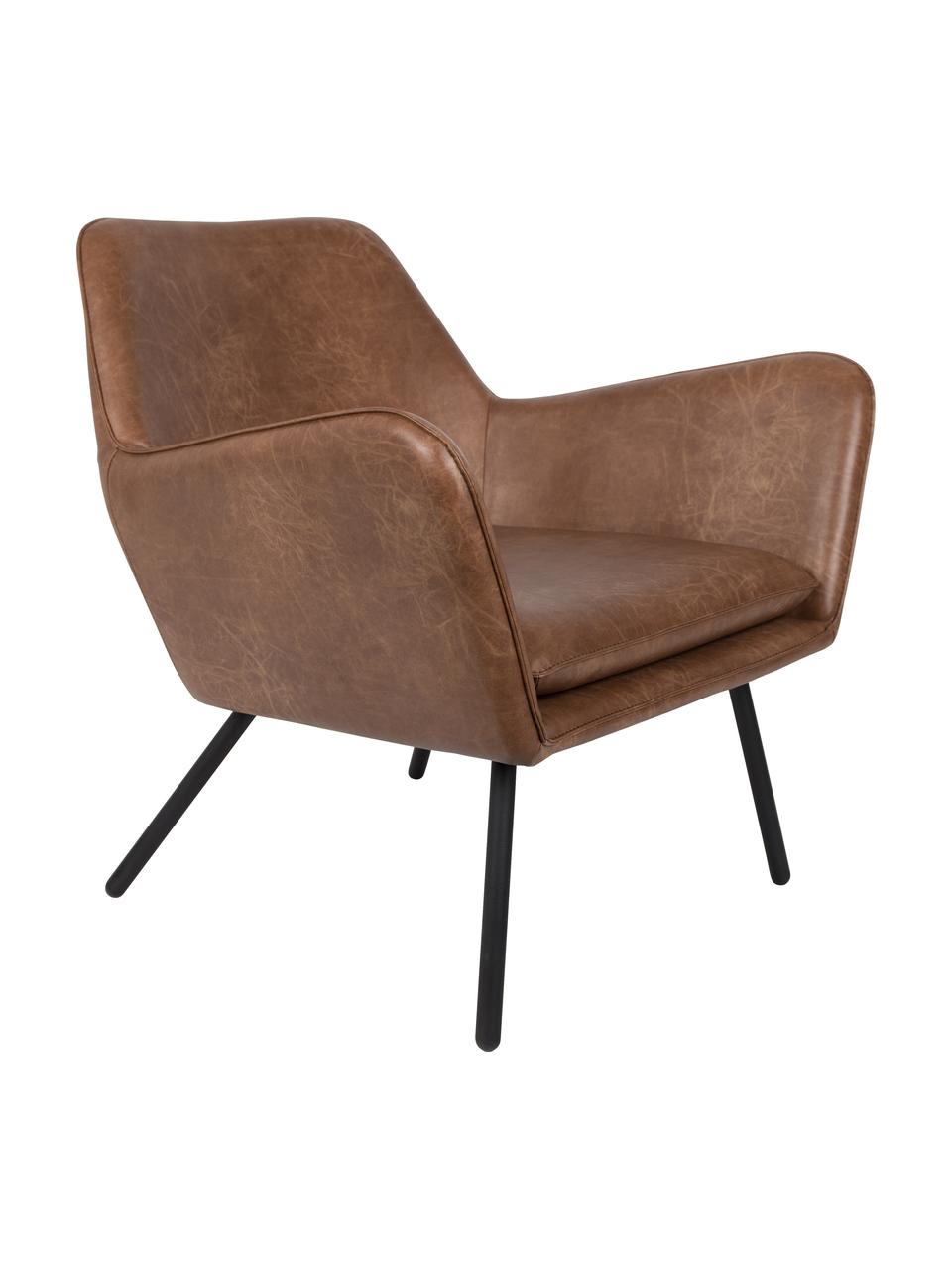 Kunstleder-Loungesessel Bon im Industrial Design, Bezug: Kunstleder (64% Polyureth, Kunstleder Braun, B 80 x T 76 cm