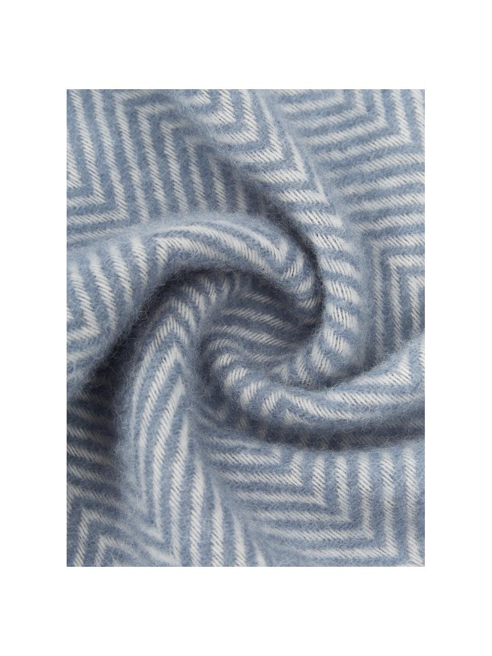 Coperta in lana con motivo a spina di pesce e frange Tirol-Mona, Blu, Larg. 140 x Lung. 200 cm
