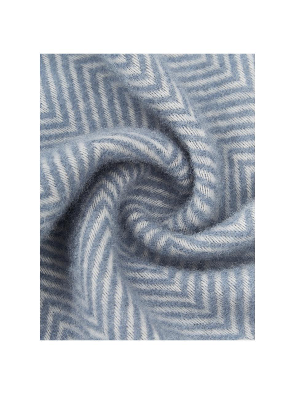 Coperta in lana con motivo a spina di pesce e frange Tirol-Mona, Grigio blu, Larg. 140 x Lung. 200 cm
