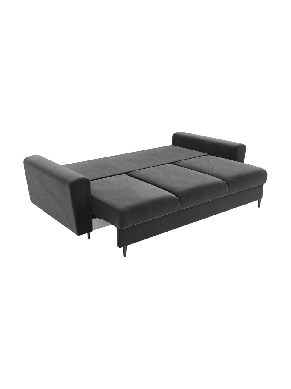 Canapé d'angle 3 places velours avec rangement Moghan, Velours gris clair, noir, larg. 235 x prof. 100 cm