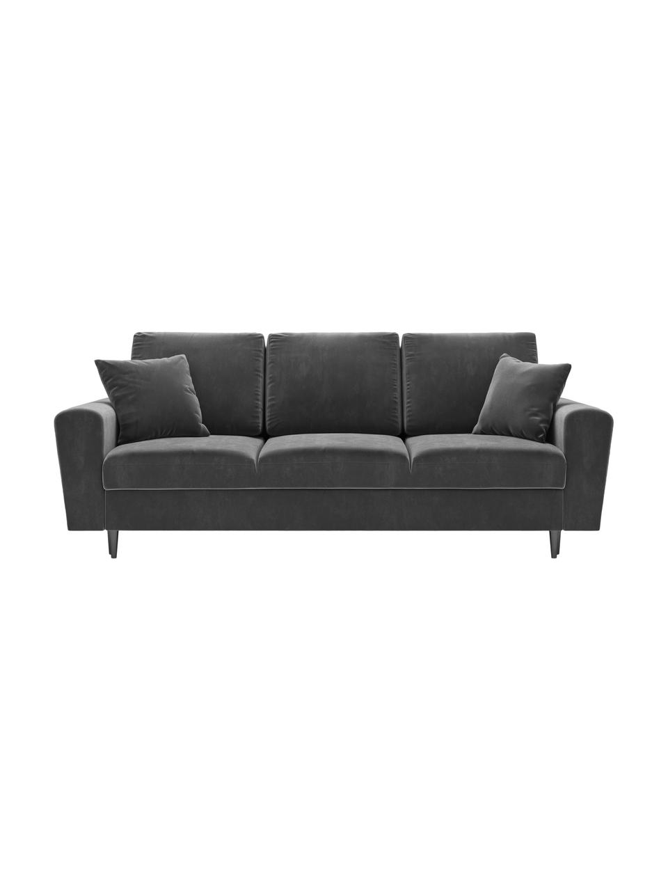 Fluwelen slaapbank Moghan (3-zits) met opbergruimte, Bekleding: polyester fluweel Met 50., Frame: massief grenen, triplex, , Poten: metaal, gelakt, Fluweel lichtgrijs, zwart, B 235 x D 100 cm