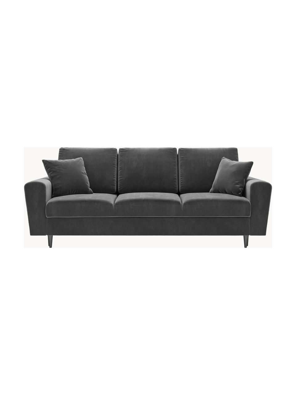 Canapé d'angle 3 places velours avec rangement Moghan, Velours gris clair, noir, larg. 235 x prof. 100 cm