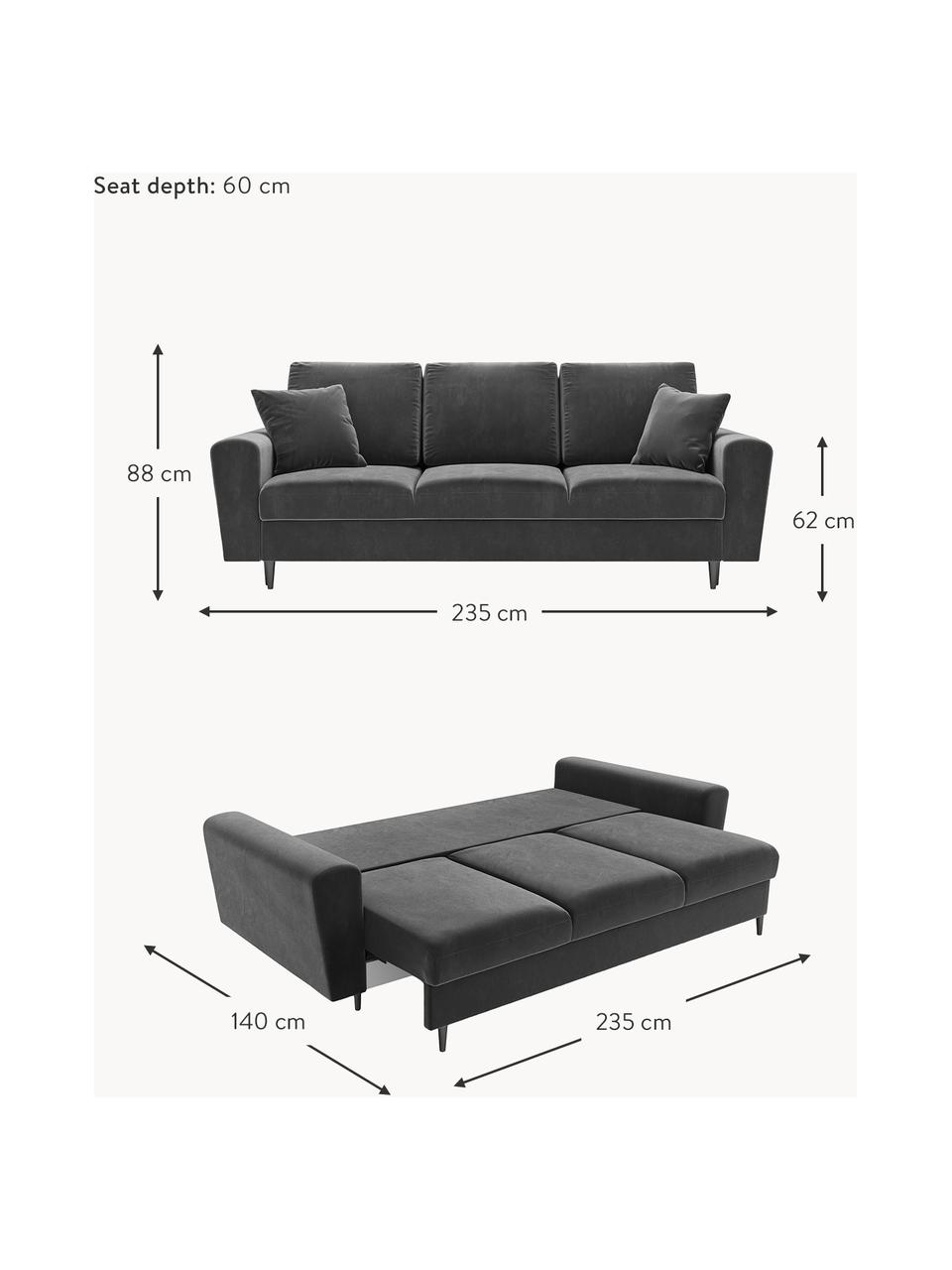 Canapé d'angle 3 places velours avec rangement Moghan, Velours gris clair, noir, larg. 235 x prof. 100 cm