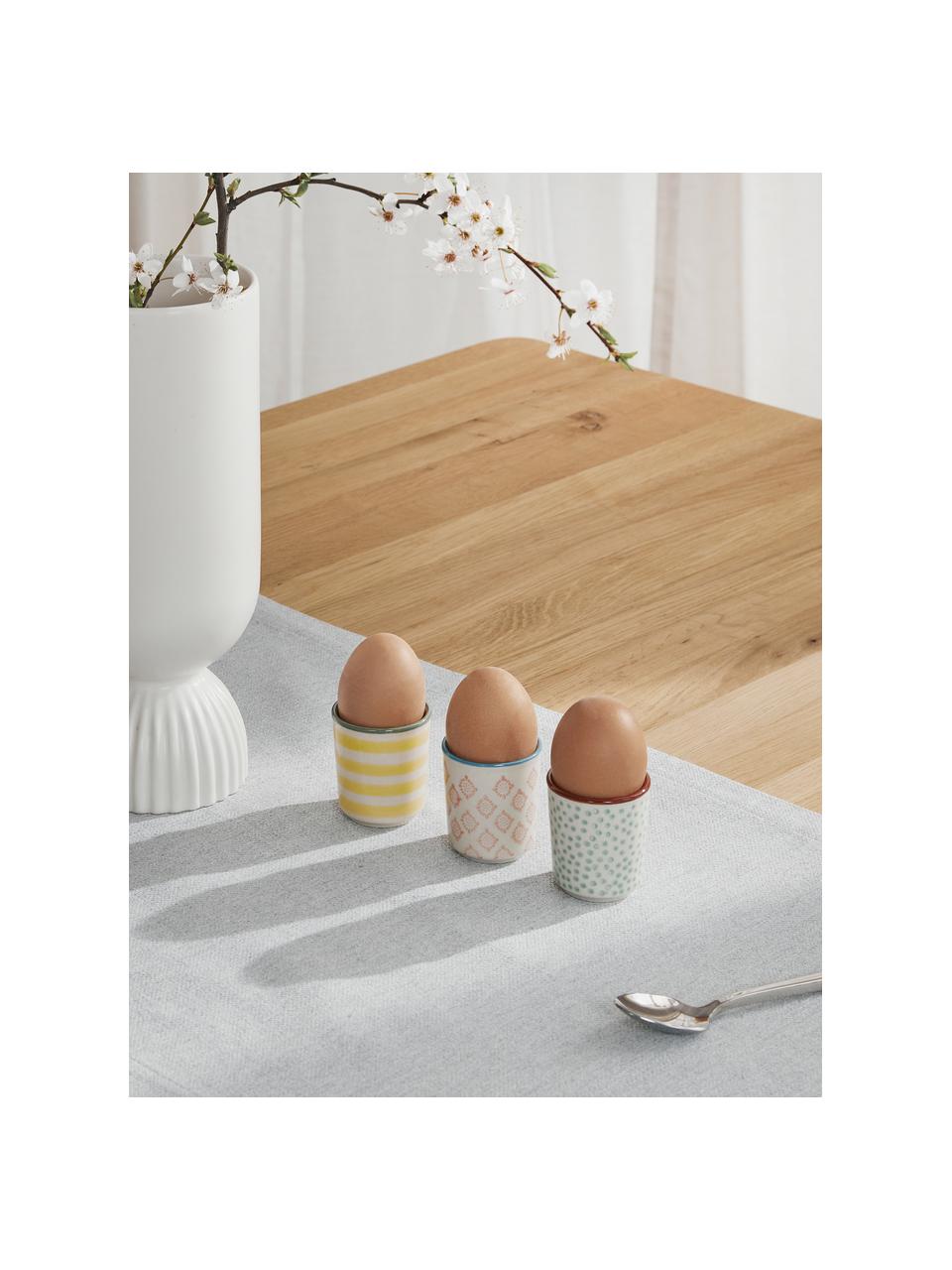 Handbeschilderde eierdopjesset Patrizia met een speels patroon, set van 3, Keramiek, Crèmewit, roze, groen, geel, Ø 5 x H 5 cm